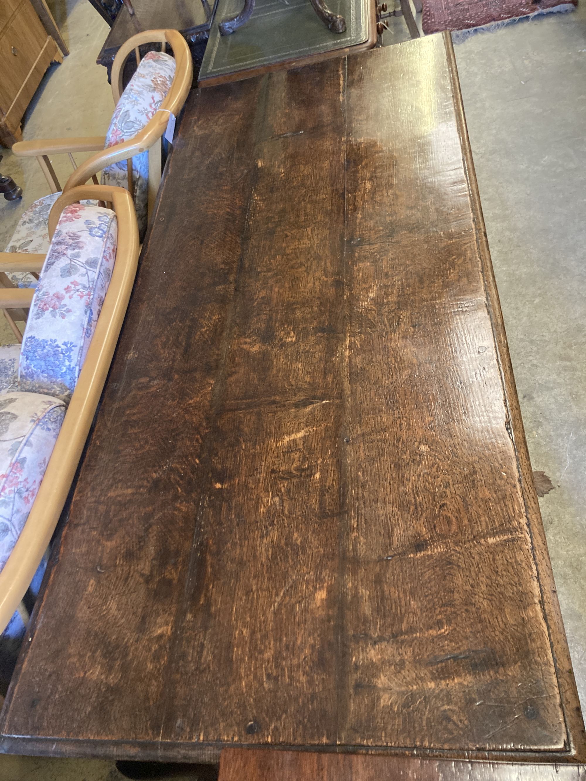 A Queen Anne-style oak side table, width 168cm, depth 74cm, height 76cm